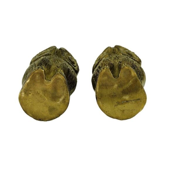 Vintage MCM Brass Set of Two Horned Night Owl Bookends Gold Figurines - Picture 12 of 12